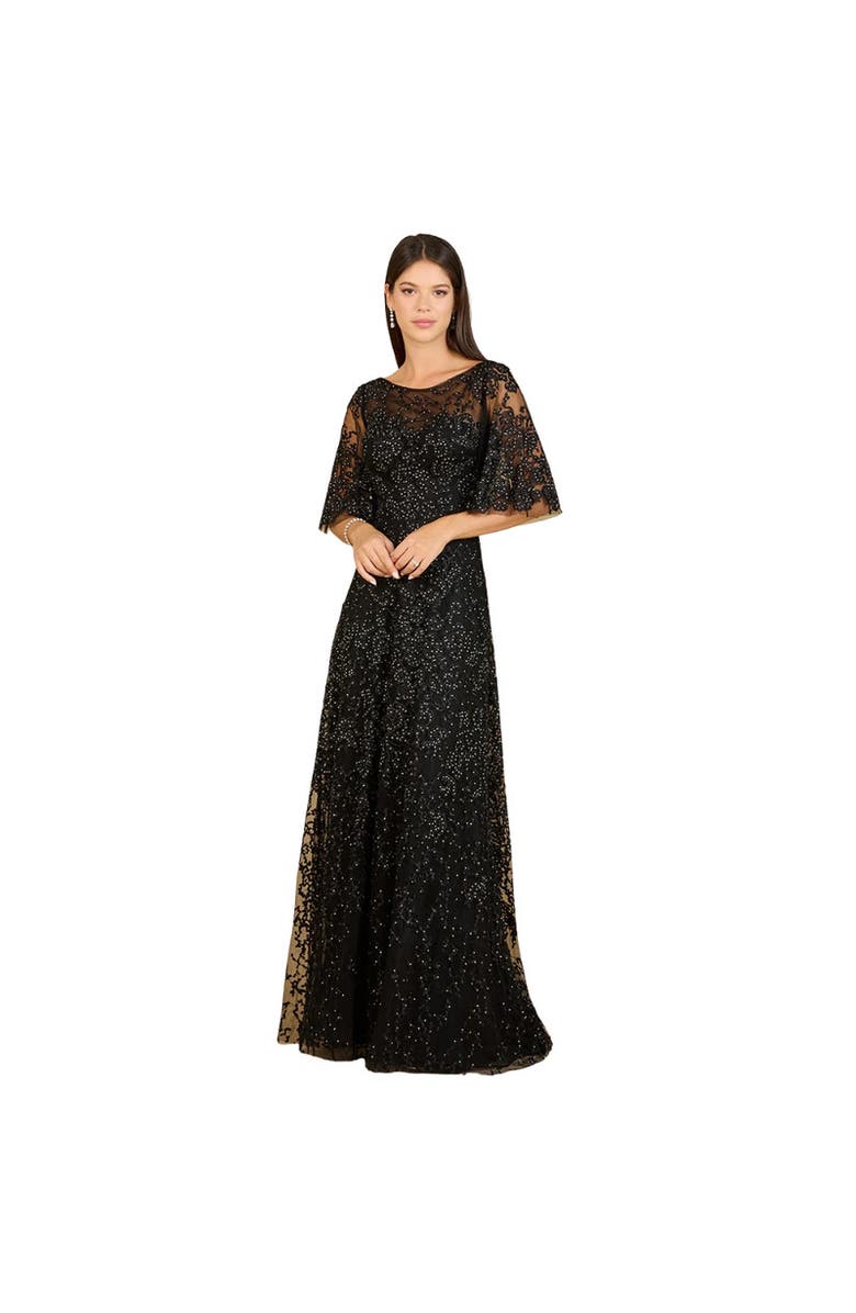 LARA New York Cape Sleeve Mother's Gown, Main, color, Black