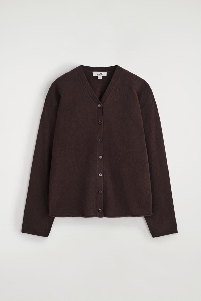 Merino Wool V-Neck Cardigan, Alternate, color, DARK BROWN