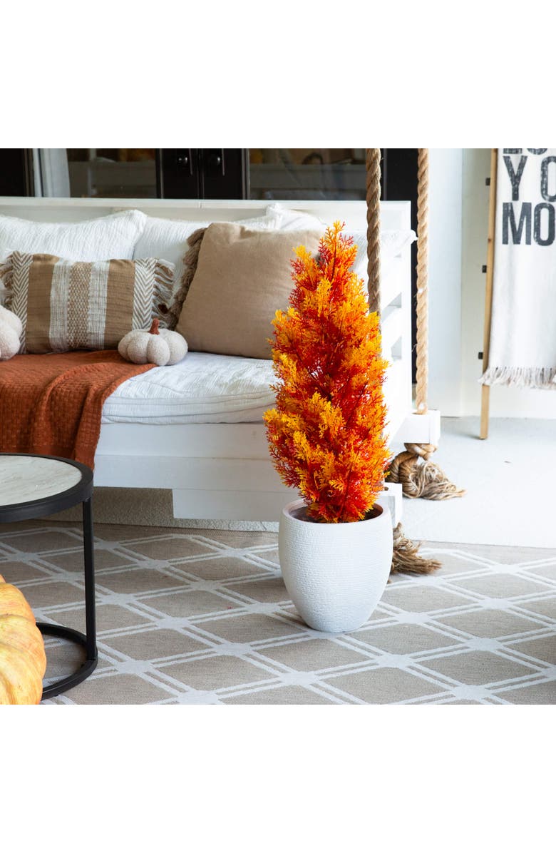 NEARLY NATURAL 3-ft UV Resistant Autumn Artificial Fall Cedar Tree, Alternate, color, Orange