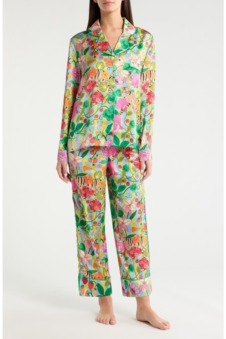 In the Greenhouse Satin Pajamas, Main, color, GREEN