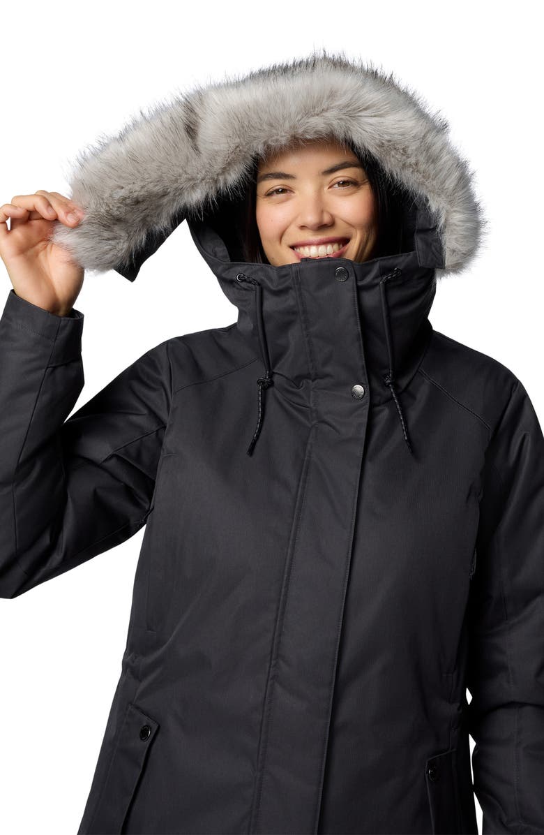 Columbia Suttle Mountain<sup>™</sup> III Water Repellent Insulated Jacket with Faux Fur Trim, Alternate, color, Black
