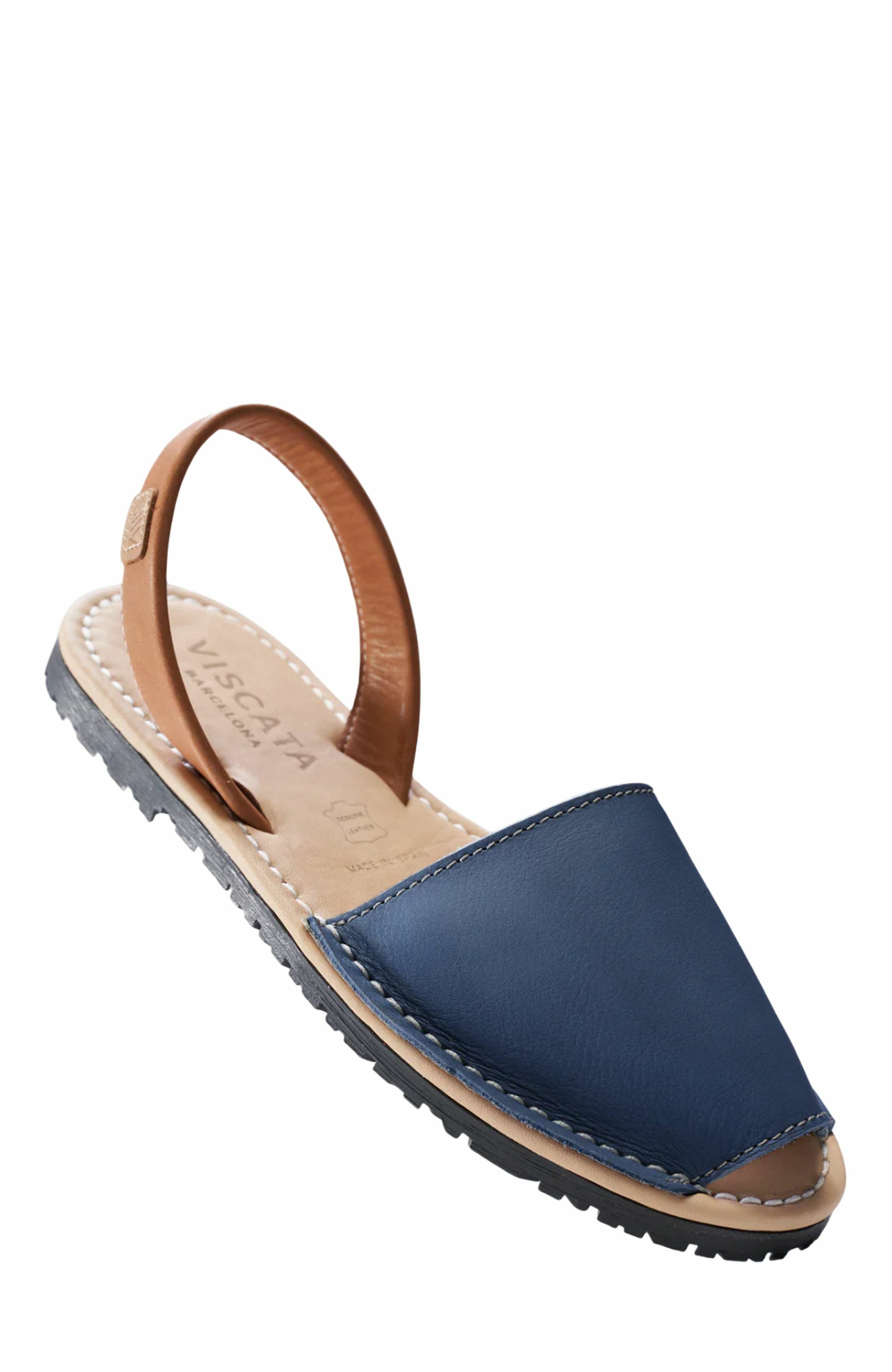 Menorquina Leather Avarca Sandals, Alternate, color, Navy Blue