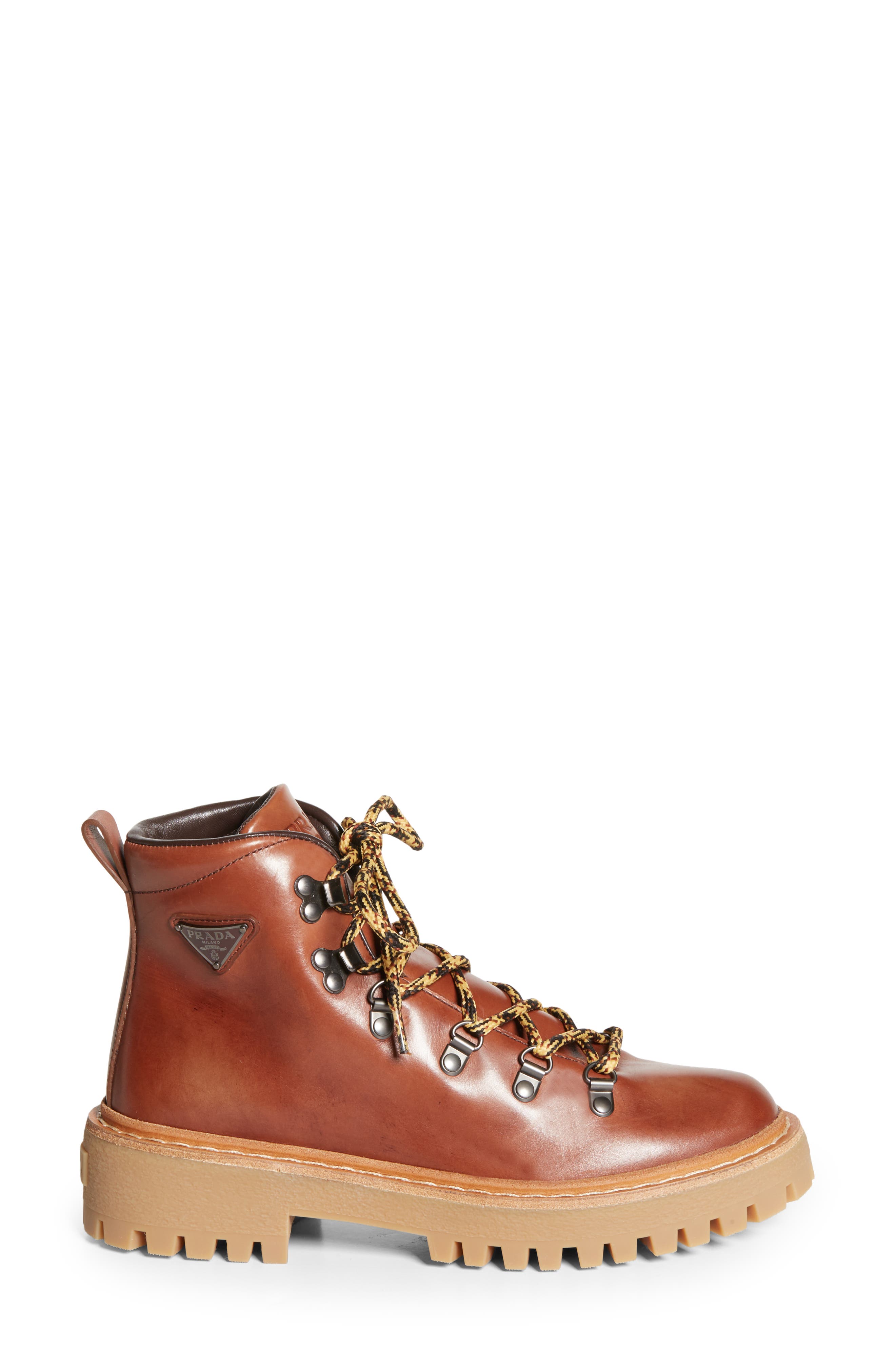 Prada St. Moritz Hiking Boot, Alternate, color, Cognac