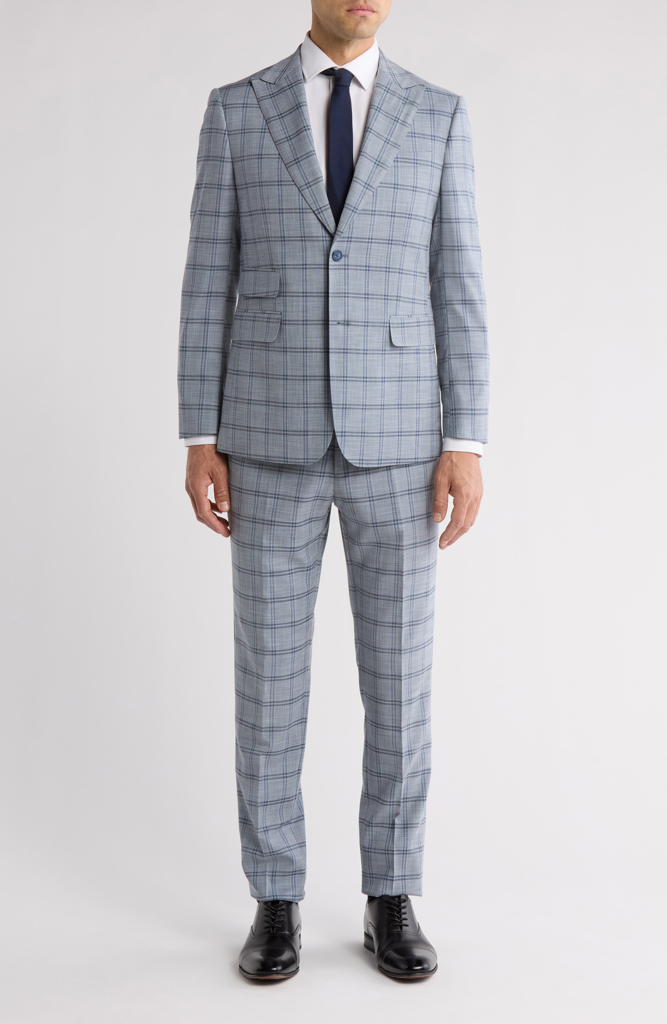 English Laundry Plaid Grey & Blue Mélange Suit