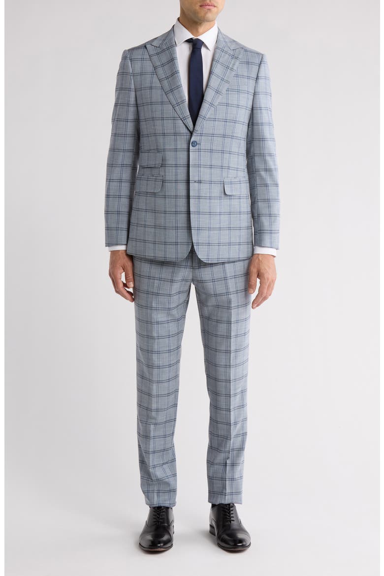 Plaid Grey & Blue Mélange Suit, Main, color, GREY/ BLUE