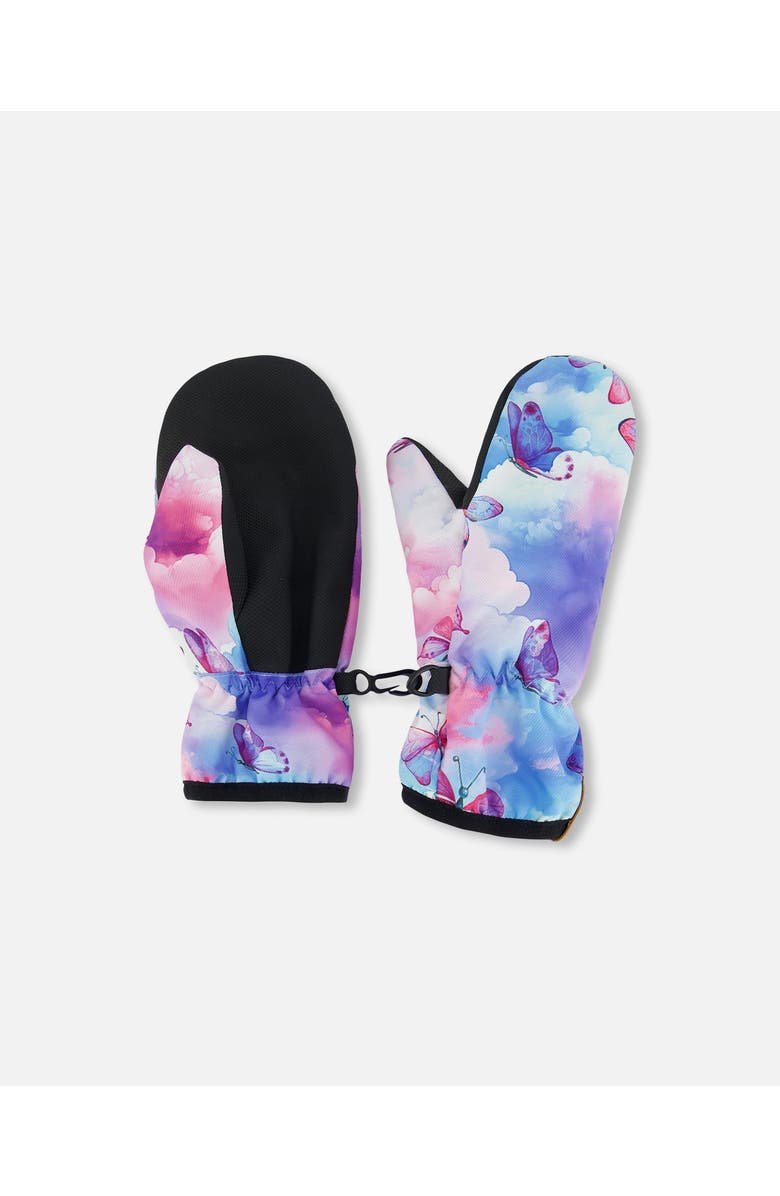 Deux par Deux Little Girl's Printed Mid-Season Mittens Butterflies On Multicolored Background, Main, color,