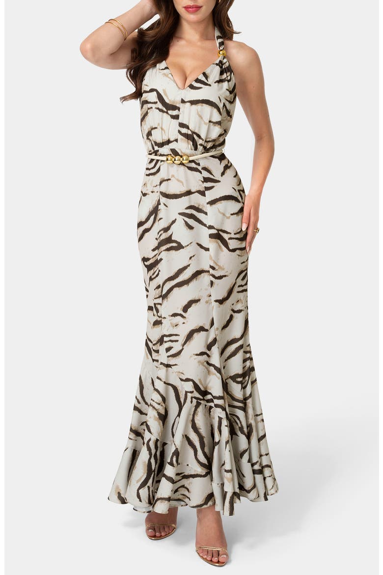 Animal Stripe Halter Maxi Dress, Main, color, BROWN MULTI