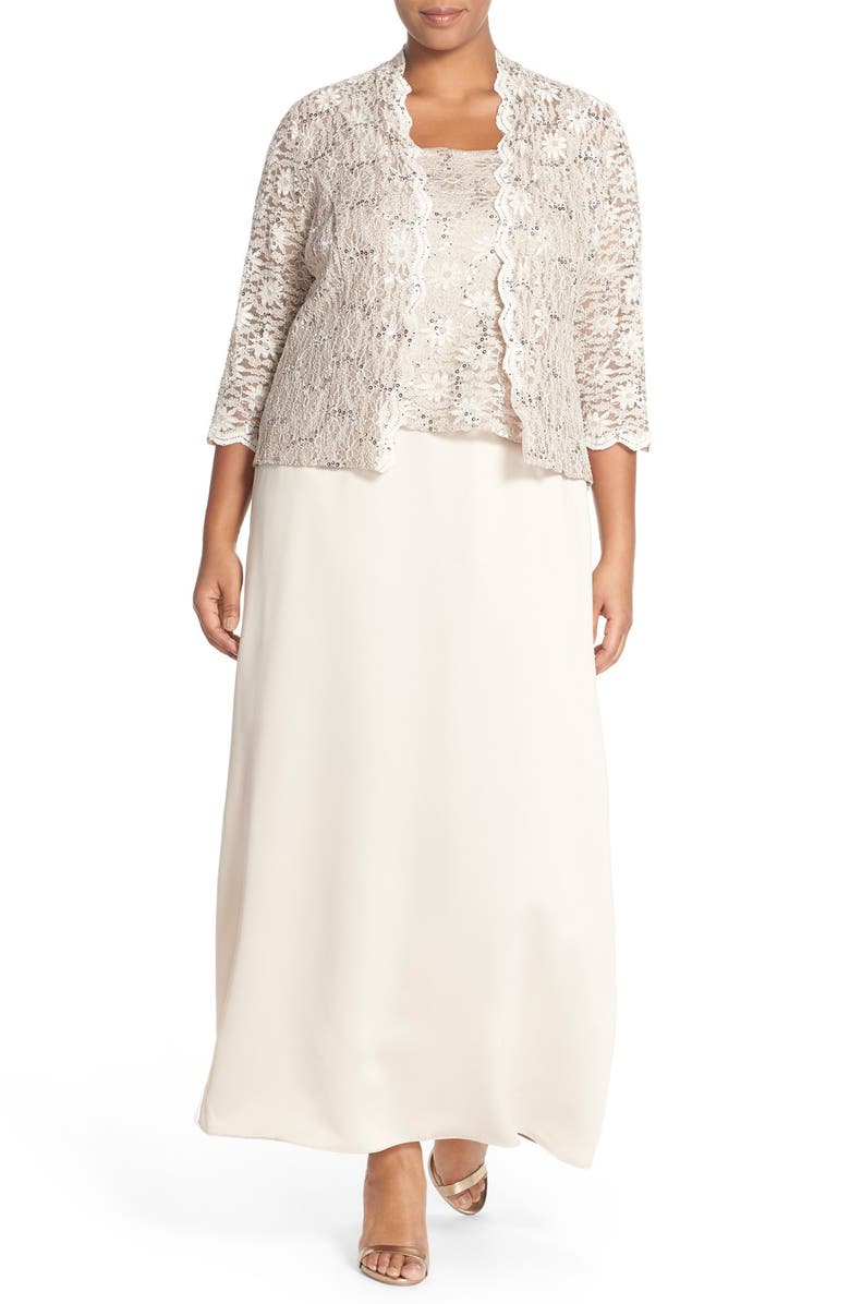 Alex Evenings Alex Evening A-Line Gown & Lace Jacket, Main, color, 