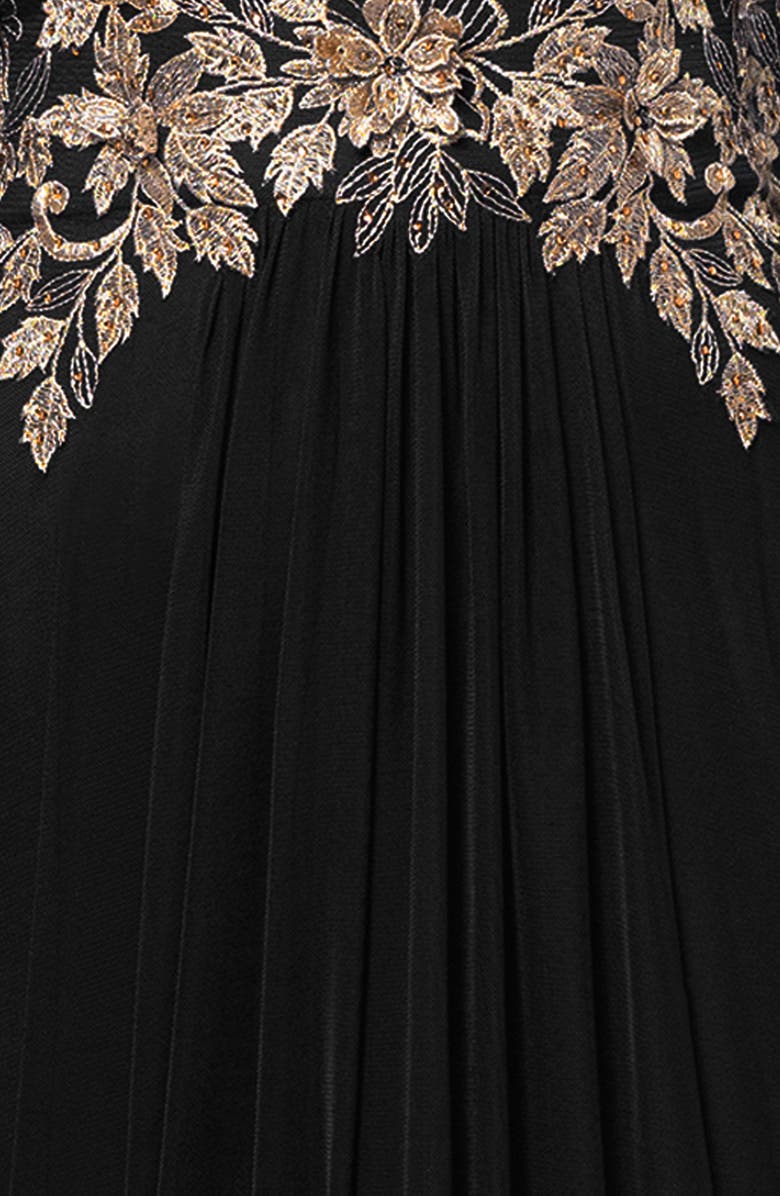 Betsy & Adam Metallic Floral Appliqué Long Sleeve Gown, Alternate, color,