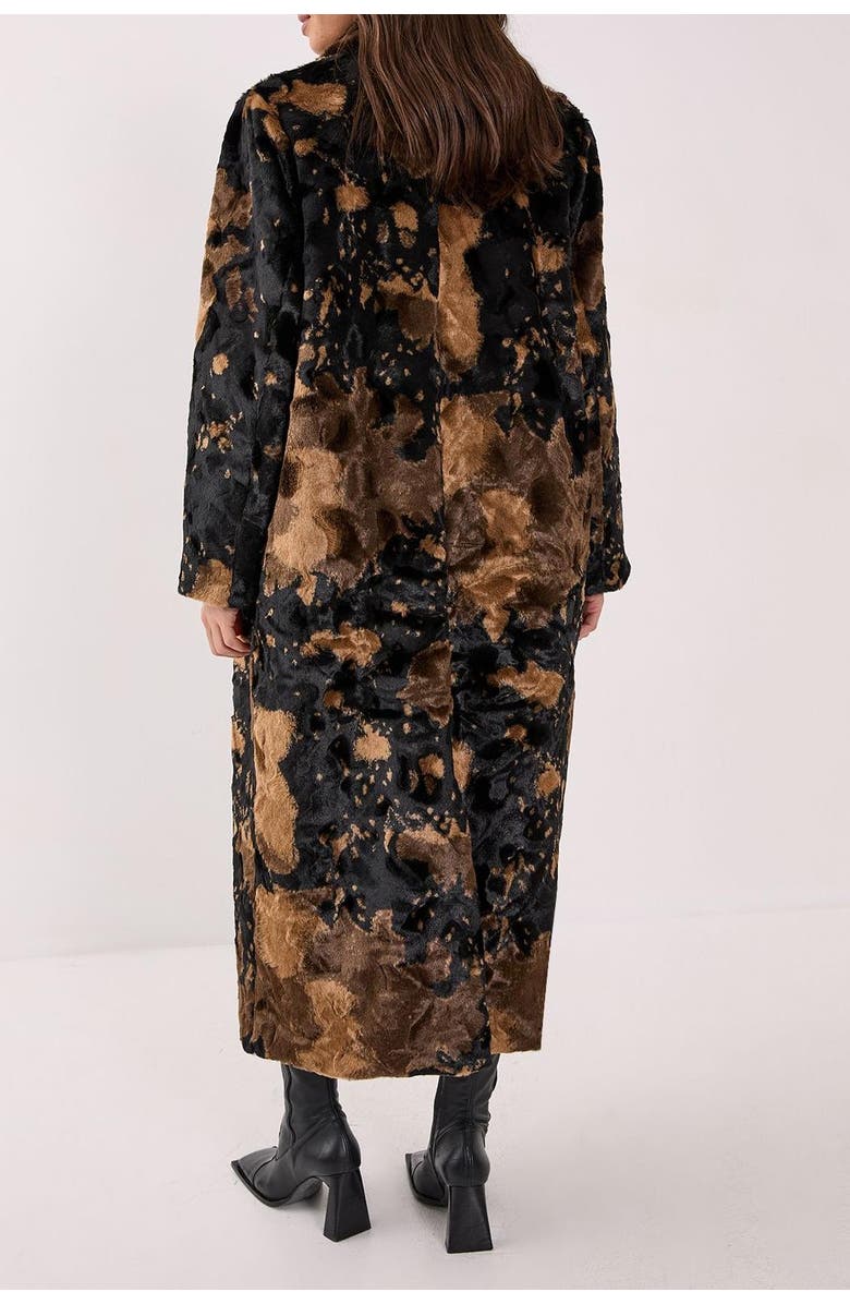 NASTY GAL Cow Print Faux Fur Longline Coat, Alternate, color, Brown