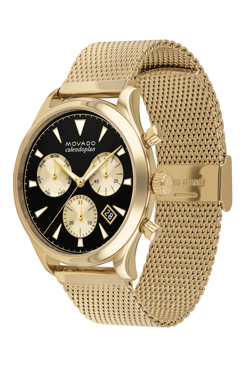 Heritage Calendoplan Chronograph Bracelet Watch, 43mm, Alternate, color, GOLD/ BLACK/ GOLD