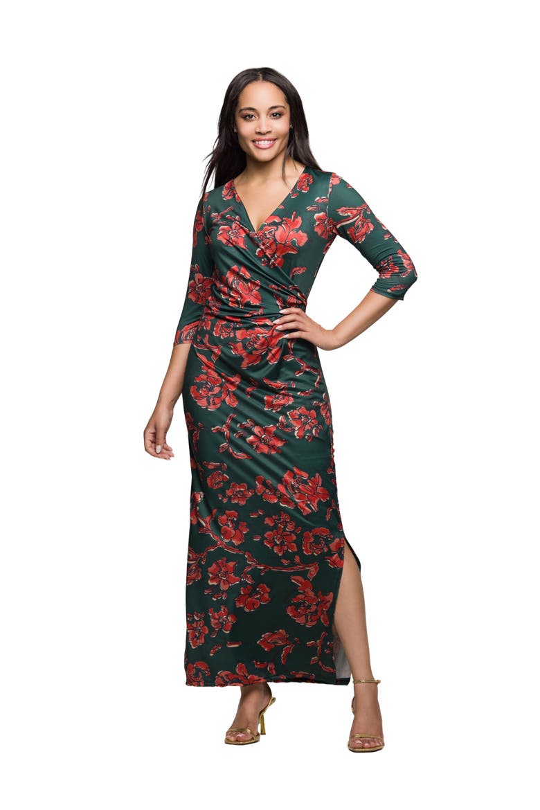 Floral Print Three Quarter Sleeve Side Slit Maxi Dress, Main, color, Orange Multi