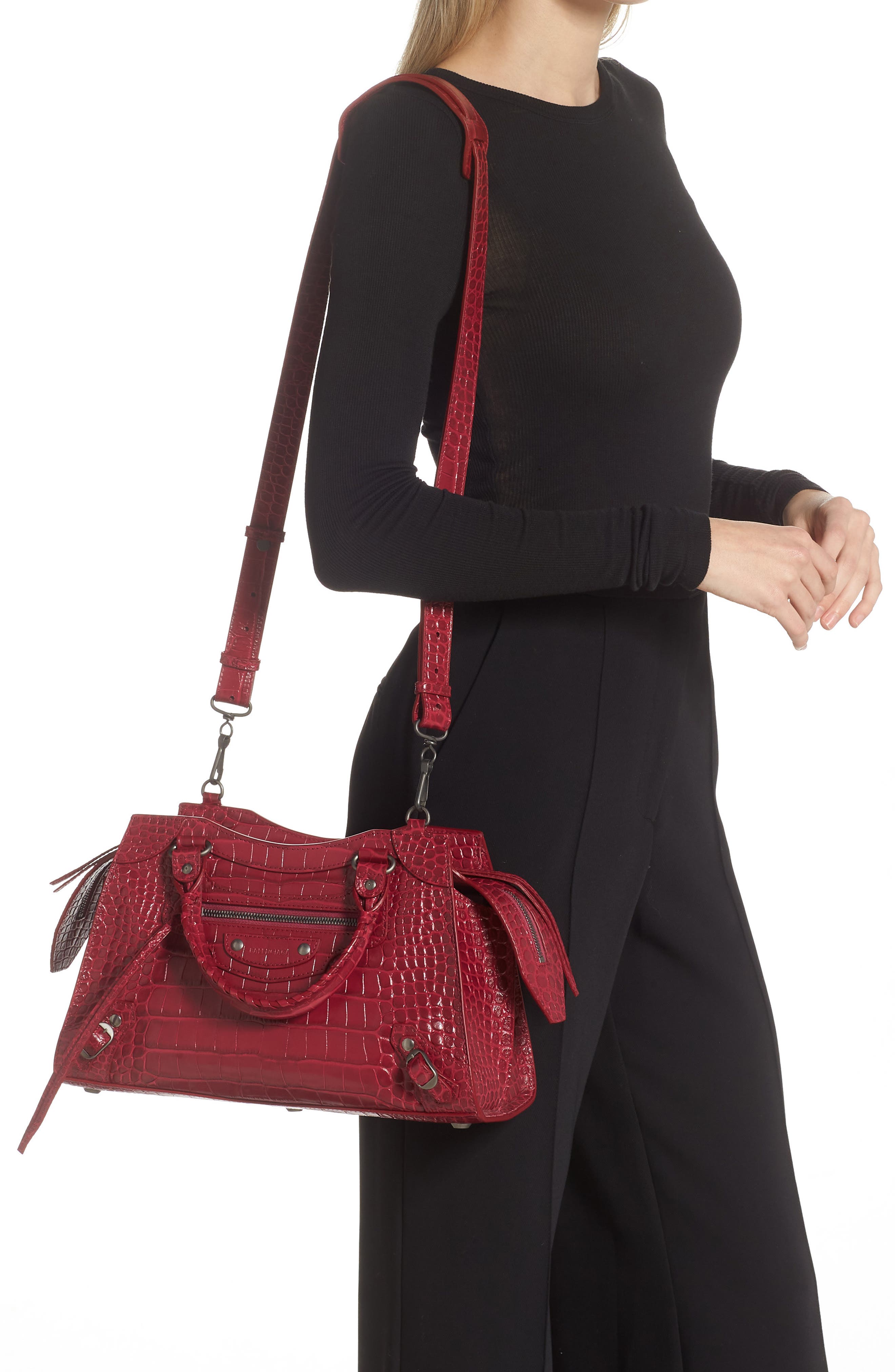 Balenciaga Neo Classic City Croc Embossed Leather Top Handle Bag, Alternate, color, 