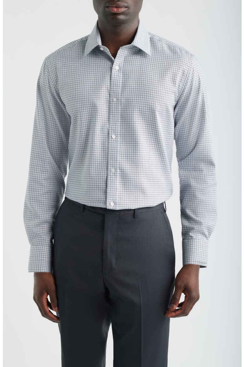 Modern Fit Check Textured Cotton Dress Shirt, Main, color, GREY