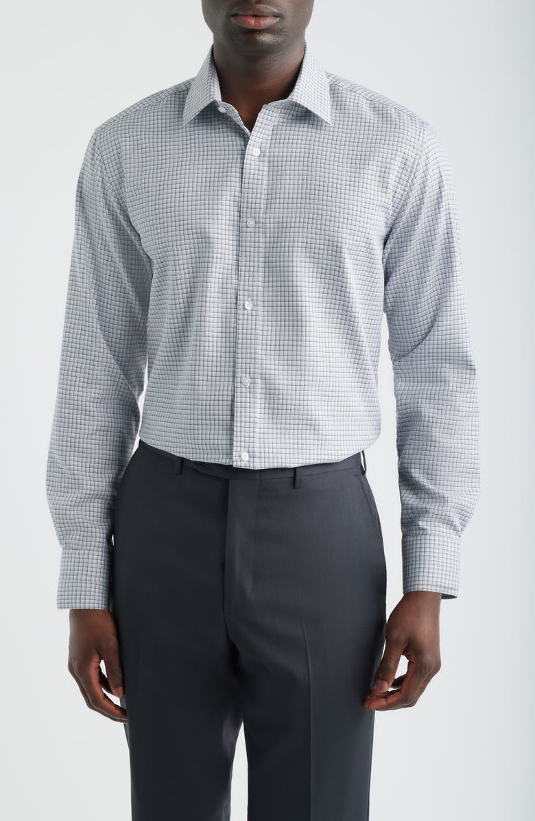 DANIEL HECHTER Modern Fit Check Textured Cotton Dress Shirt, Main, color, Grey