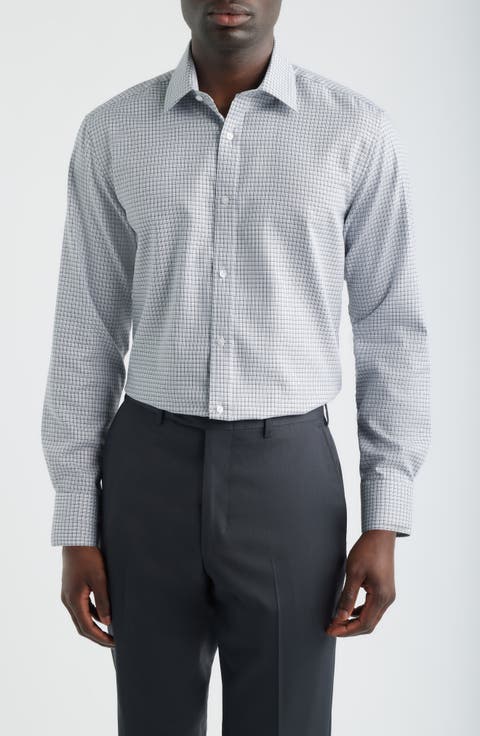 Modern Fit Check Textured Cotton Dress Shirt (Regular & Big)