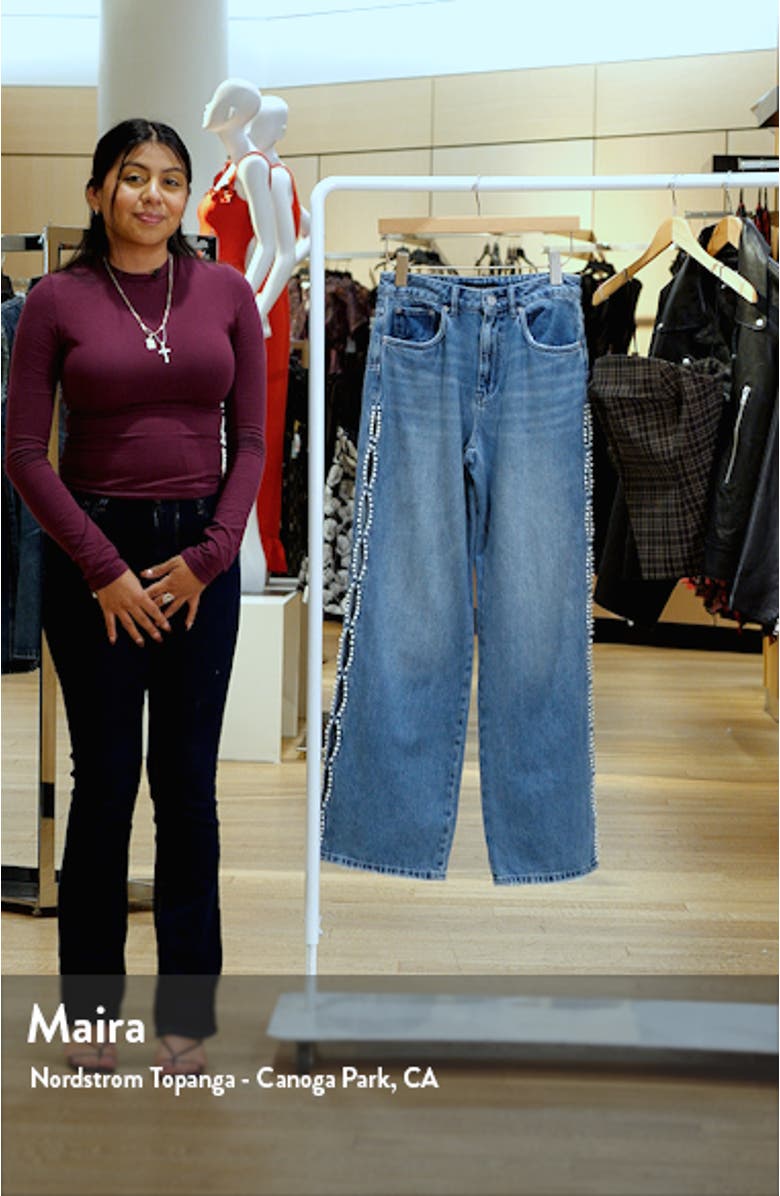 Cutout Imitation Pearl Wide Leg Jeans, sales video thumbnail