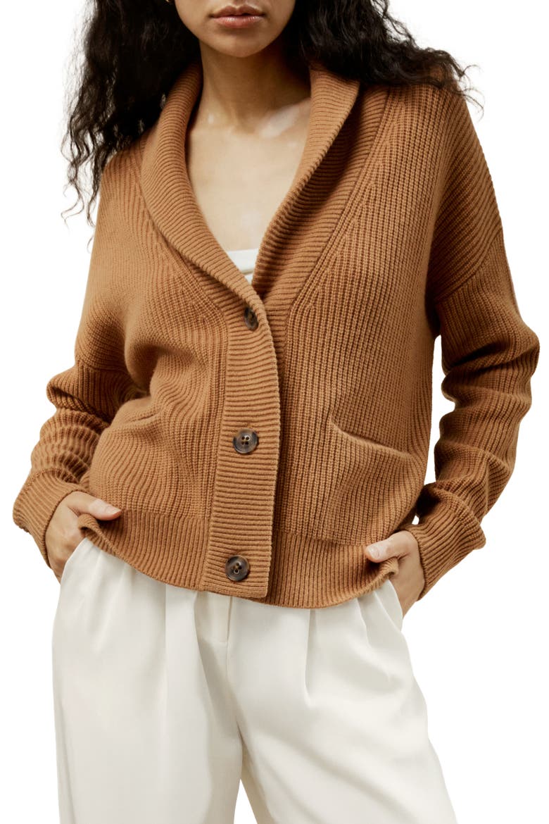Women's Wool Knit Shawl Collar Cardigan, Main, color, Toffee