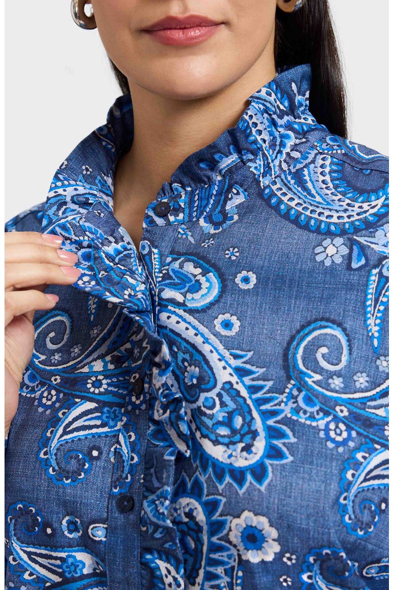 Sadie Paisley Ruffle Cotton Poplin Button-Up Shirt, Alternate, color, BLUE MULTI