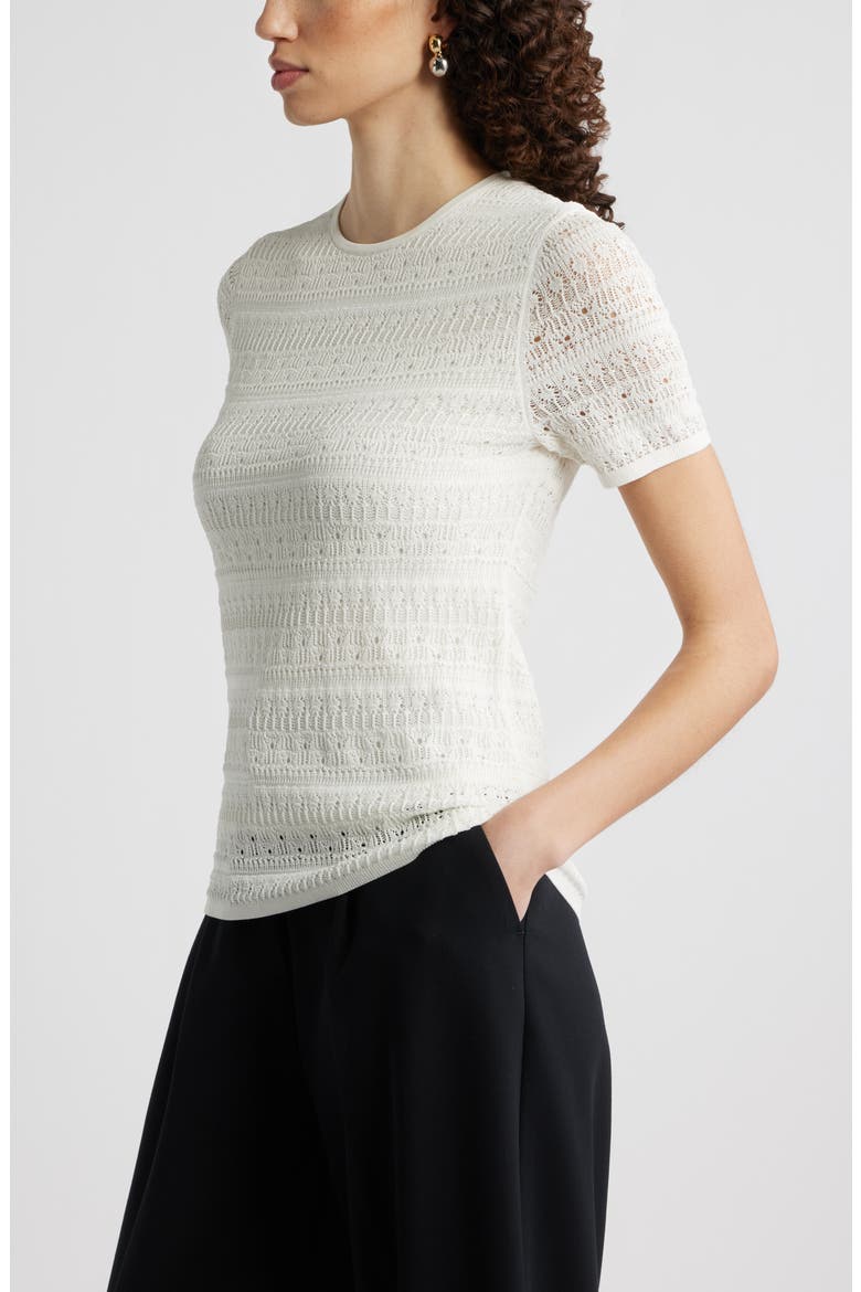 Pointelle Knit Crewneck Sweater, Alternate, color, IVORY TOFU