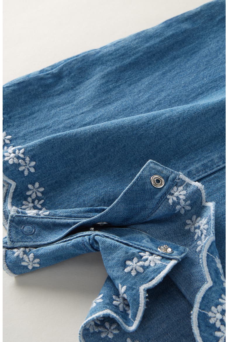Embroidered Chambray Romper, Alternate, color, MID GEM WASH