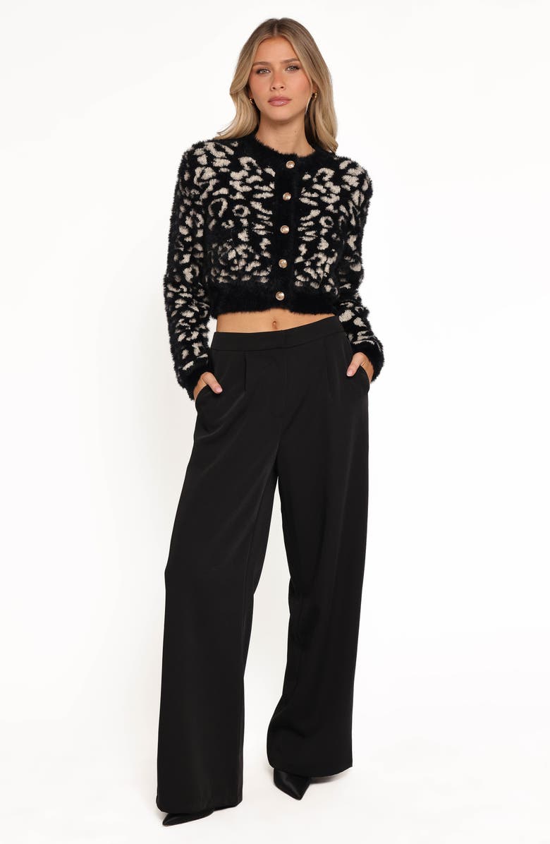 Petal & Pup Tyra Leopard Spot Fuzzy Eyelash Crop Cardigan, Alternate, color, Black