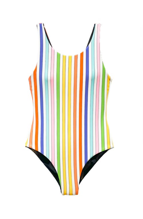 Limeapple Reversible Striped One Piece Swimsuit In Blue