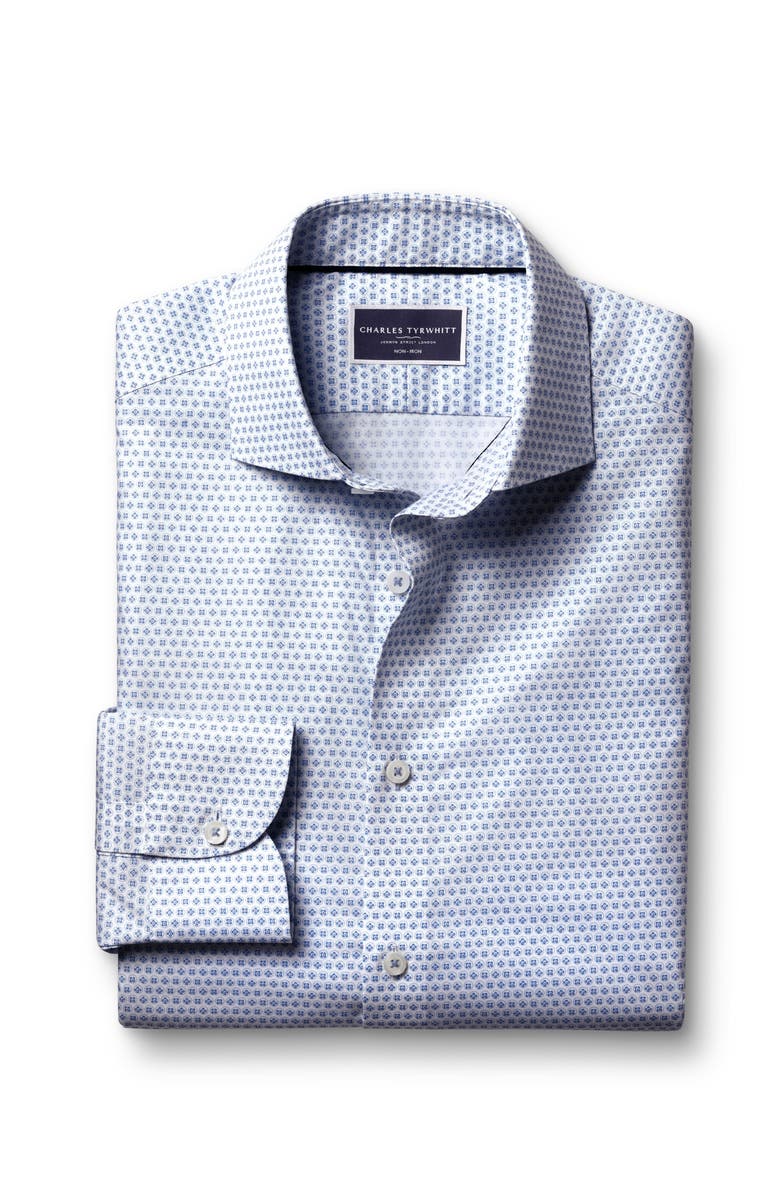 Charles Tyrwhitt Slim Fit Semi-Cutaway Collar Non-Iron Floral Geo Print Shirt, Alternate, color, Cobalt Blue