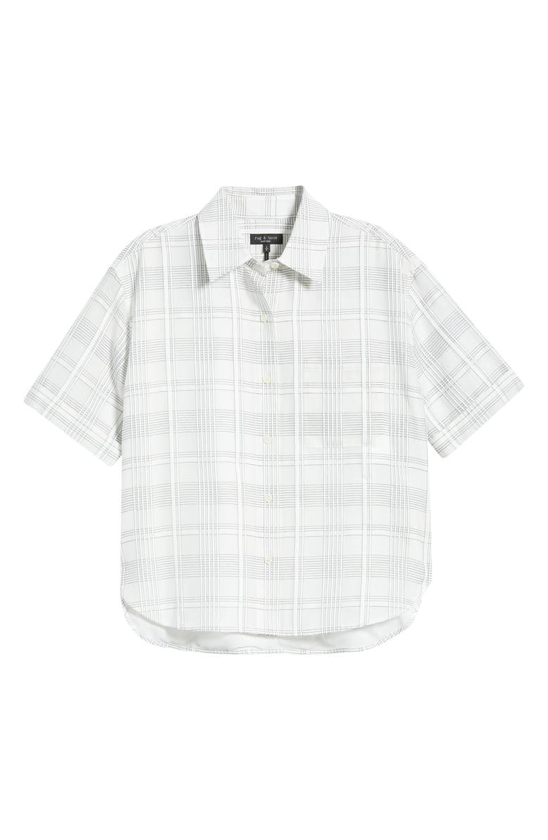 rag & bone Connie Plaid Short Sleeve Cotton & Silk Button-Up Shirt, Alternate, color, White Plaid