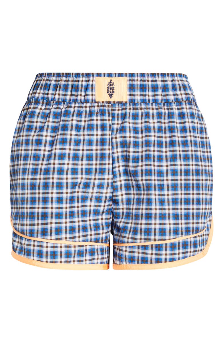 Free People FP Movement Varsity Blues Print Athletic Shorts, Alternate, color, Blue Plaid/ Neon Clementine