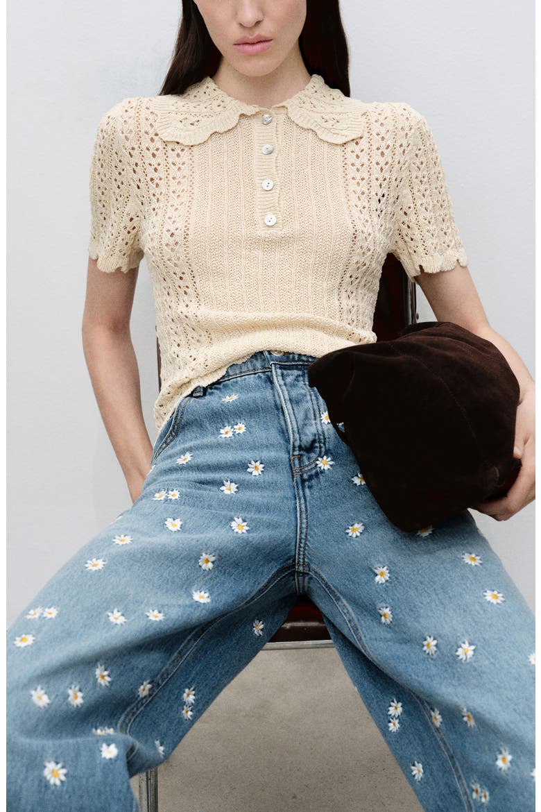Massy Daisy Embroidered Wide Leg Jeans, Alternate, color, MEDIUM BLUE