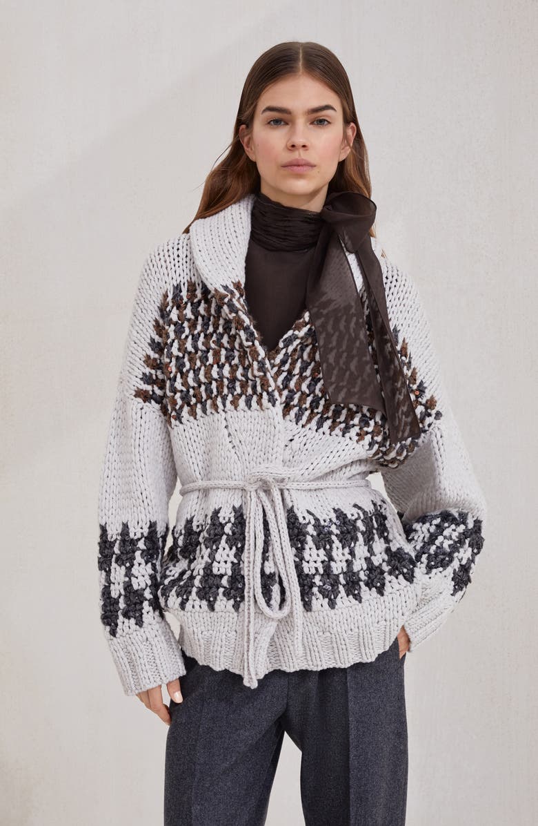 Brunello Cucinelli Prince of Wales OPERA cardigan, Alternate, color, White