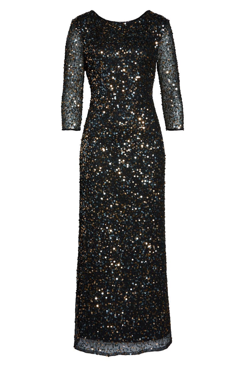 Sequin Mesh Gown, Alternate, color, BLACK/ COPPER