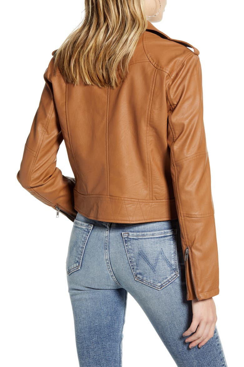 Faux Leather Moto Jacket, Alternate, color, DARK CAMEL