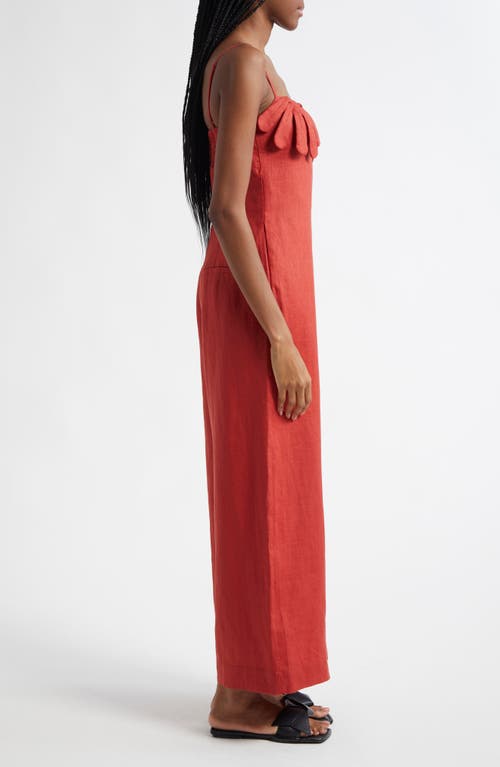 Farm Rio Red Petals Cup Wide Leg Linen Jumpsuit In Red