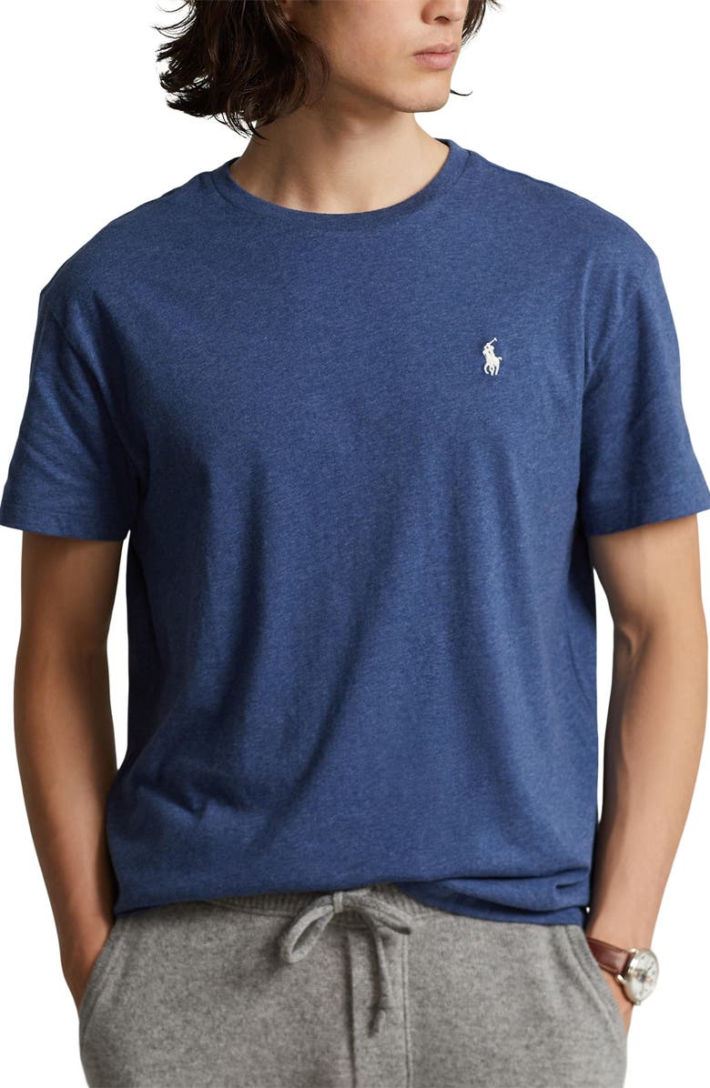 Polo Ralph Lauren Heathered Cotton Crewneck T-Shirt, Main, color, Derby Blue Heather