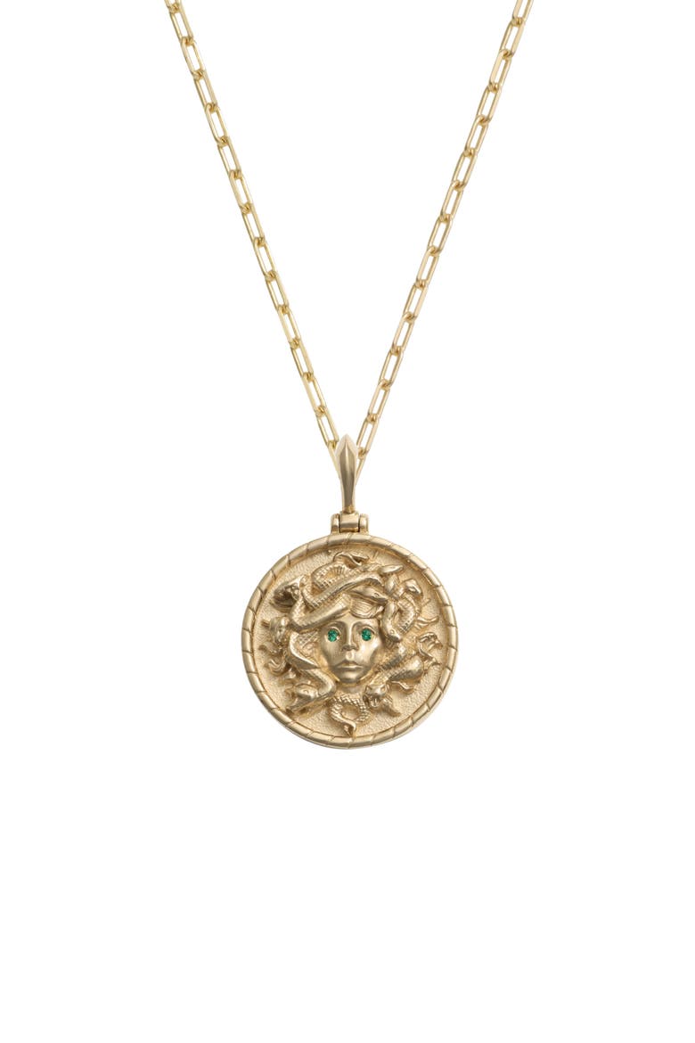 14k Gold Emerald Medusa Pendant Necklace, Main, color, 14K YELLOW GOLD