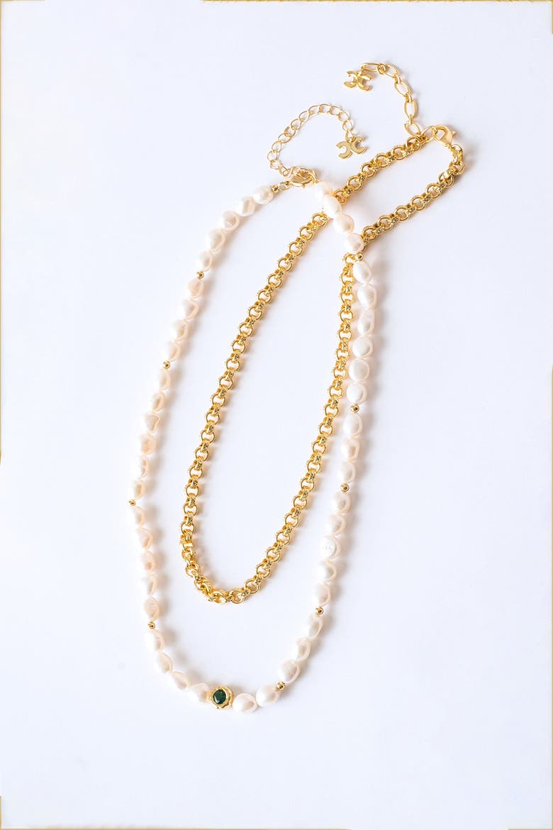 Ella Freshwater Pearl Necklace Set, Main, color, Gold/Green