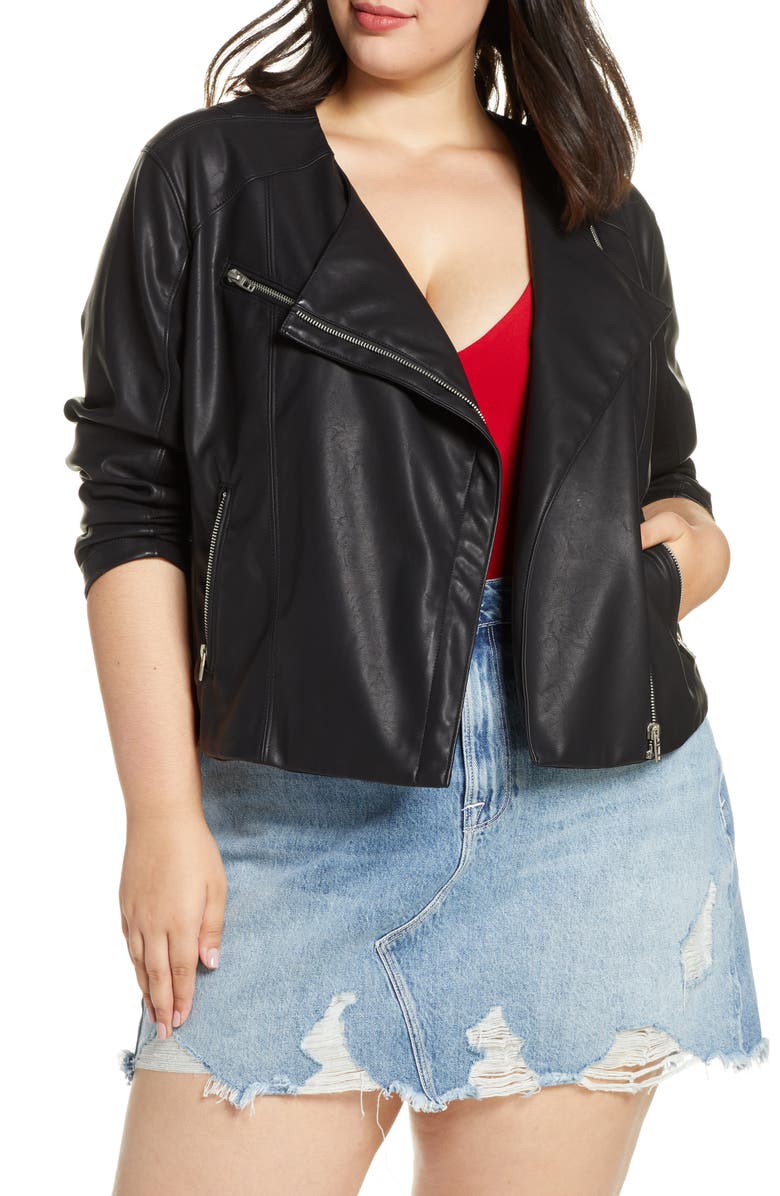 BLANKNYC Record Breaker Collarless Faux Leather Moto Jacket, Main, color, 