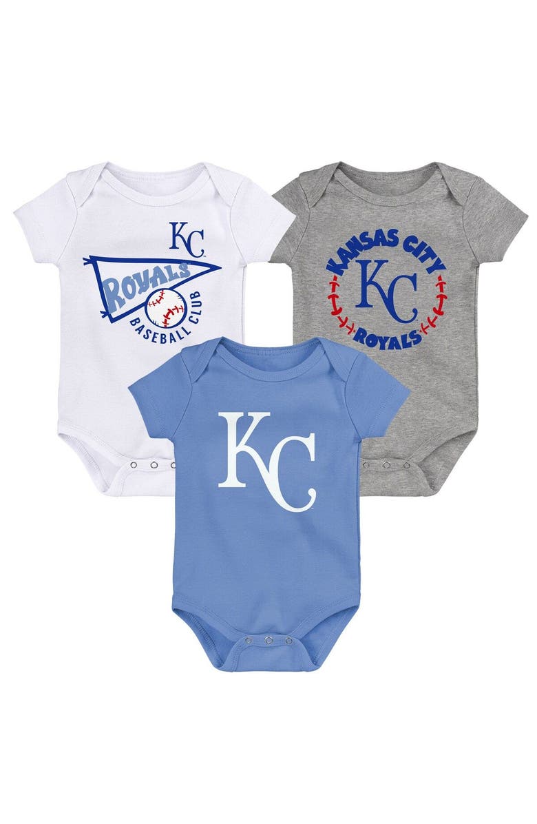 Outerstuff Infant Light Blue/White/Heather Gray Kansas City Royals Biggest Little Fan 3-Pack Bodysuit Set, Main, color, Light Blue