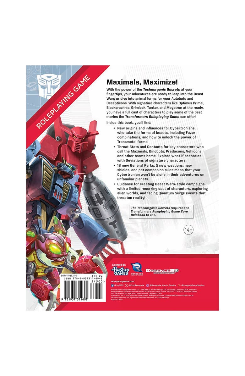 Renegade Game Studios Transformers Rpg Technorganic Secrets Sourcebook, Alternate, color, Multicolored