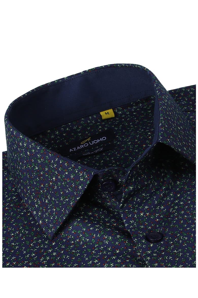 Slim Fit Flower Print Performance Button-Up Shirt, Alternate, color, NAVY