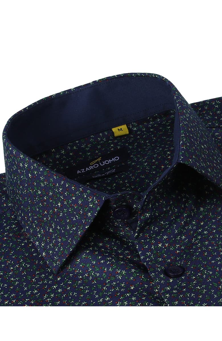 Azaro Uomo Slim Fit Flower Print Performance Button-Up Shirt, Alternate, color, Navy