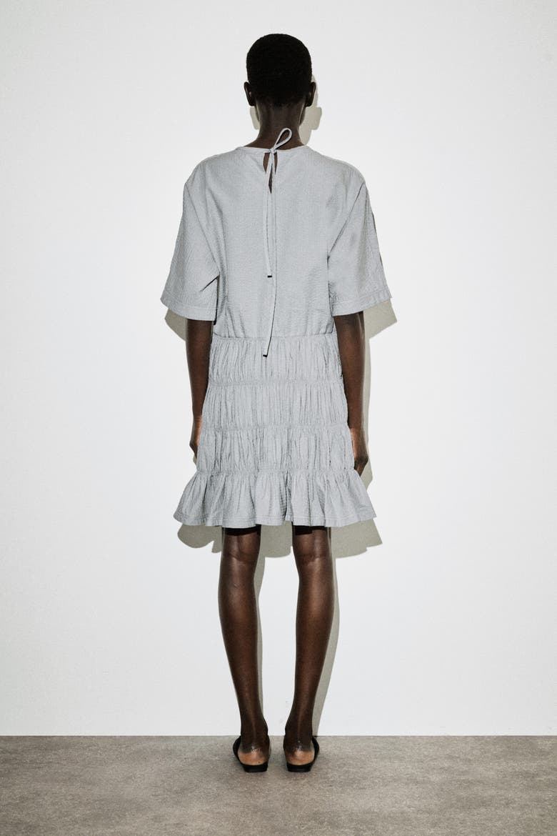 Smocked Seersucker Mini Dress, Alternate, color, GRAY
