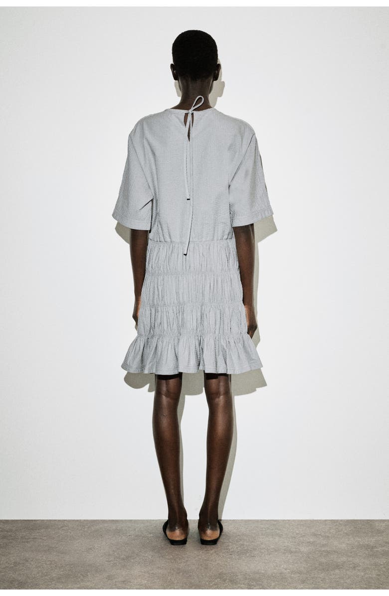 COS Smocked Seersucker Mini Dress, Alternate, color, Gray