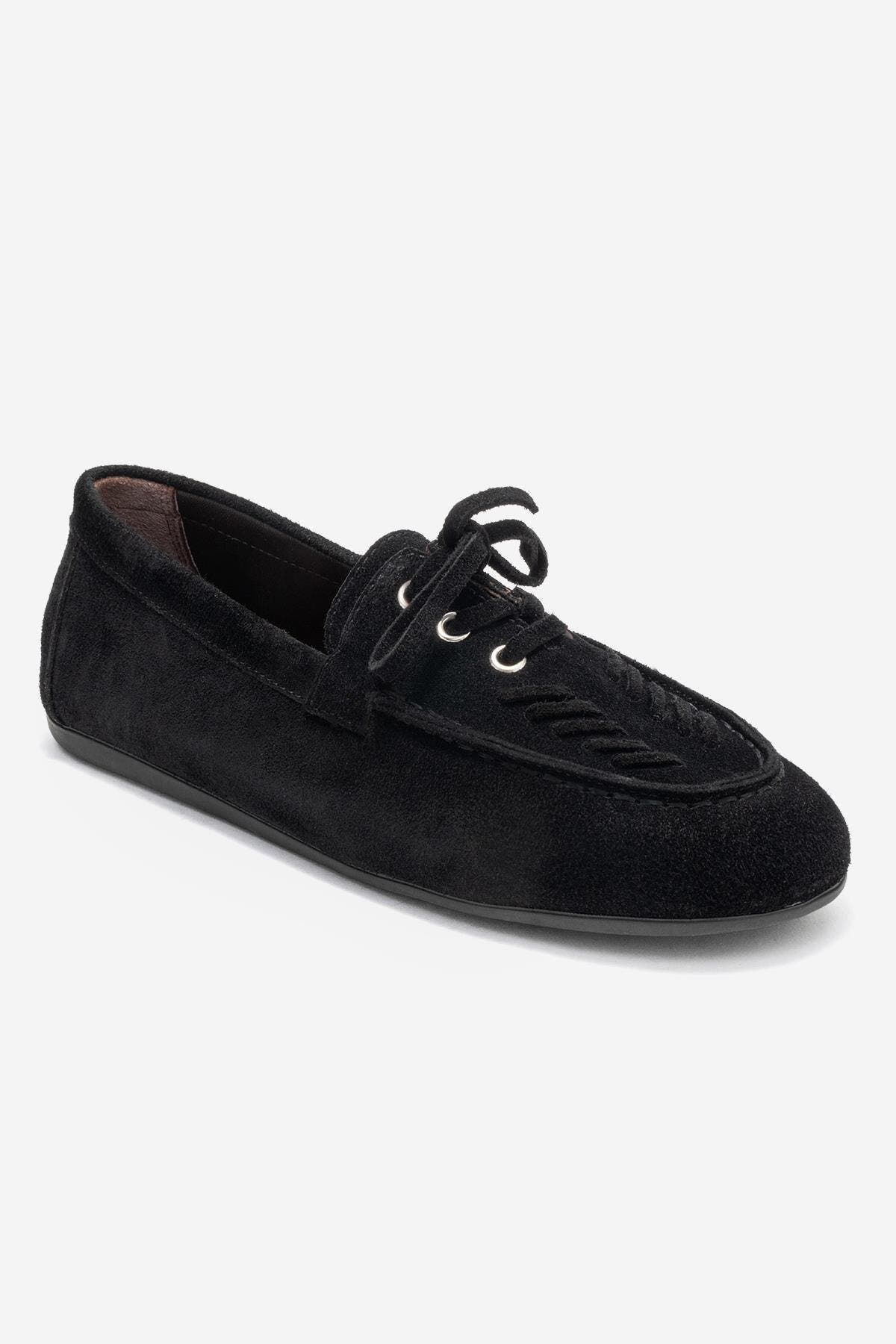 Forever & Always Shoes Lorven Leather Lace Up Loafer, Main, color, Black Suede Leather