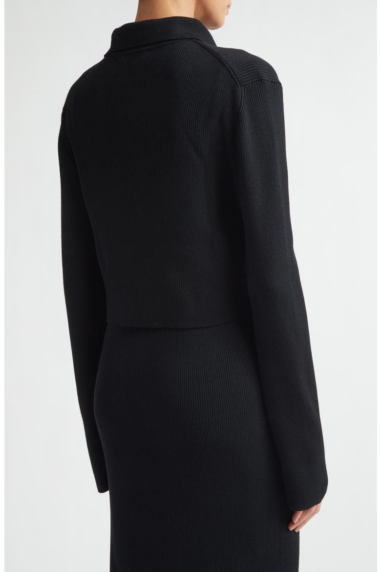 Virgin Wool Rib Polo Cardigan, Alternate, color, BLACK