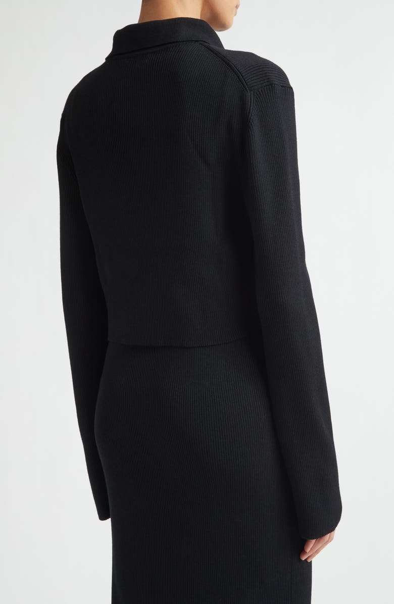 Jil Sander Virgin Wool Rib Polo Cardigan, Alternate, color, Black