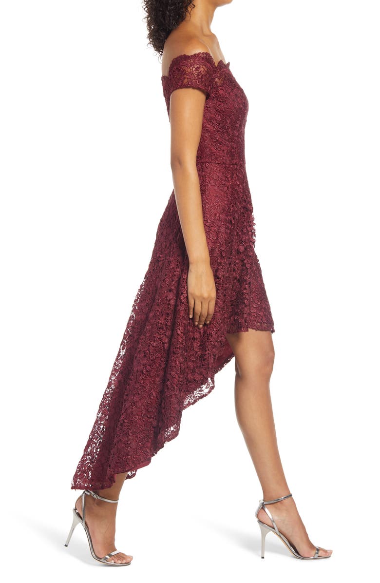 Chi Chi London Penna Crochet Off the Shoulder High/Low Dress, Alternate, color, 