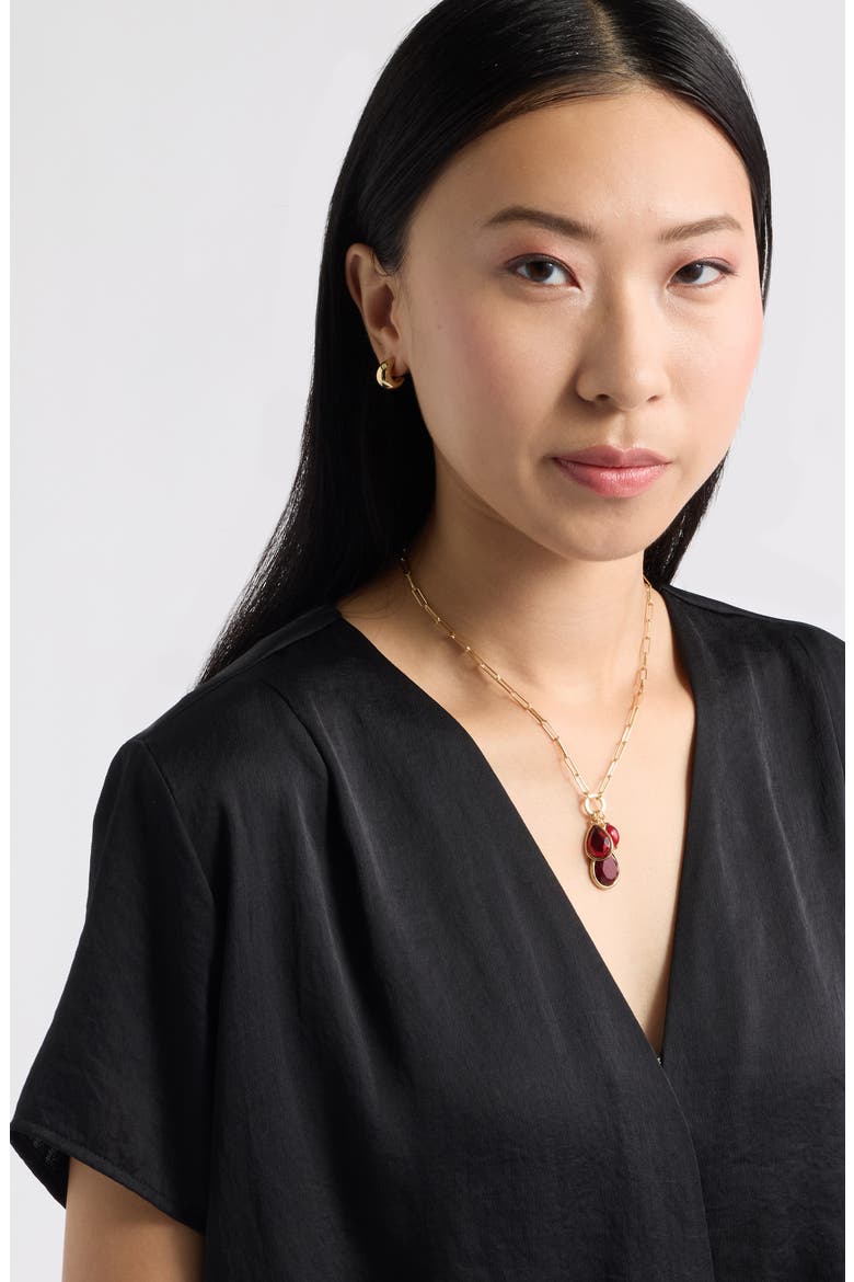 Triple Charm Cabochon Pendant Necklace, Alternate, color, BURGUNDY- GOLD